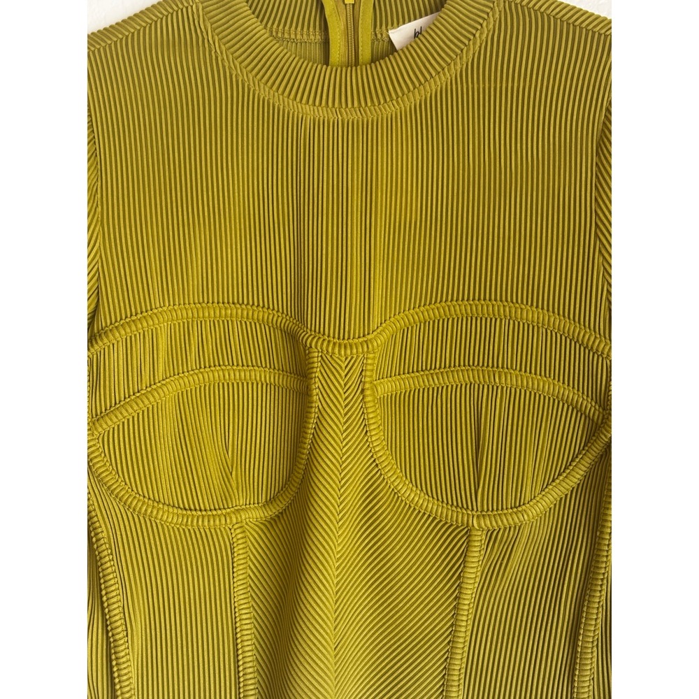 Anthropologie Blue Tassel Lime Green Ribbed Corset Bustier Long Sleeve Top NWT L - Picture 2 of 10